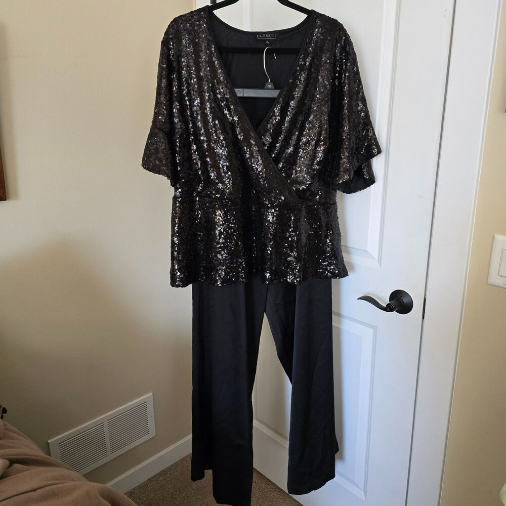 Eloquii Black Sequin Top and Pant Suit Sz 20